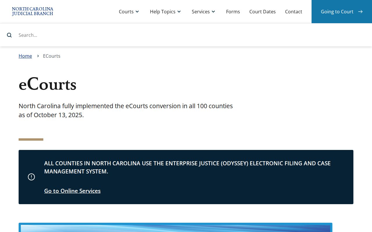 North Carolina eCourts Portal entry page