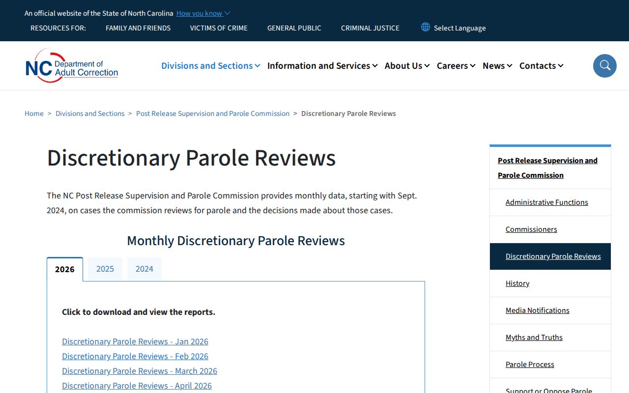 North Carolina parole review records for Transylvania County supervision checks