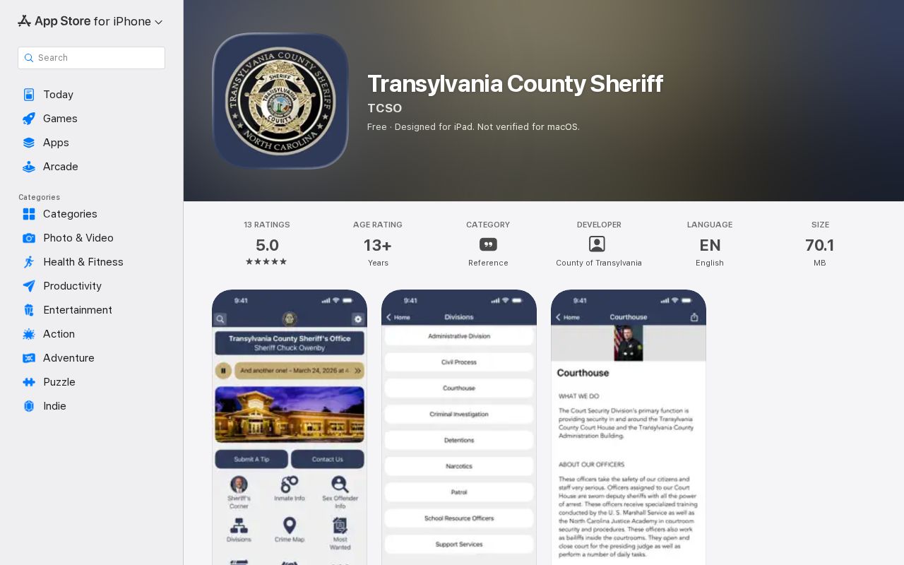 Official Transylvania County Sheriff mobile app for booking photo discovery